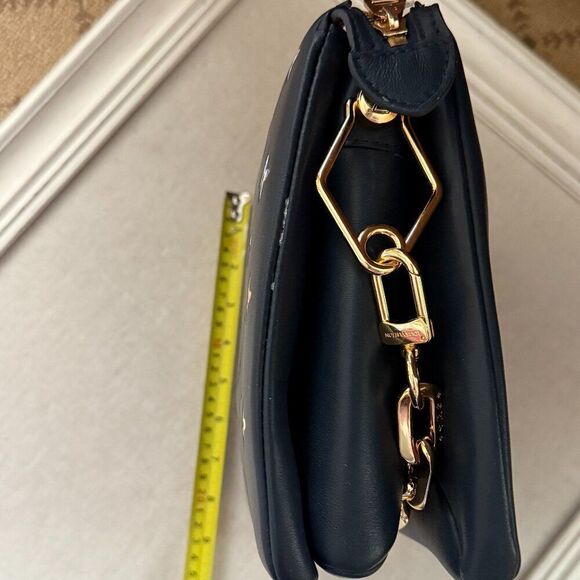 Navy soft leather rainbow embossed crossbody, gold toned, w 2 straps NWOT - Picture 10 of 10